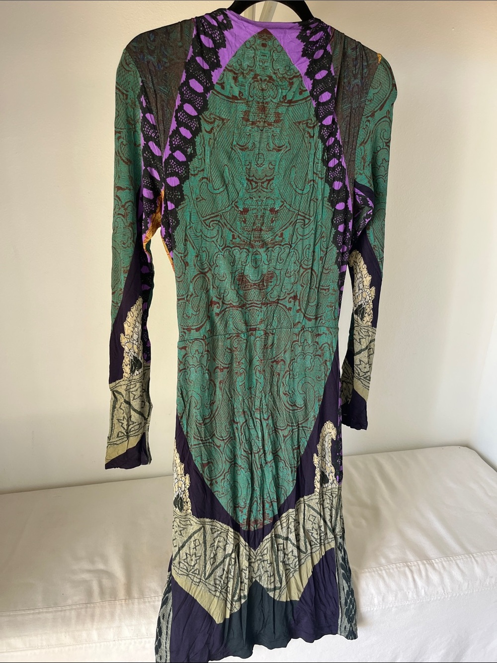 Etro Teal, Purple and Black Printed Wrap-Style Long Sleeve Dress - Picture 5 of 5